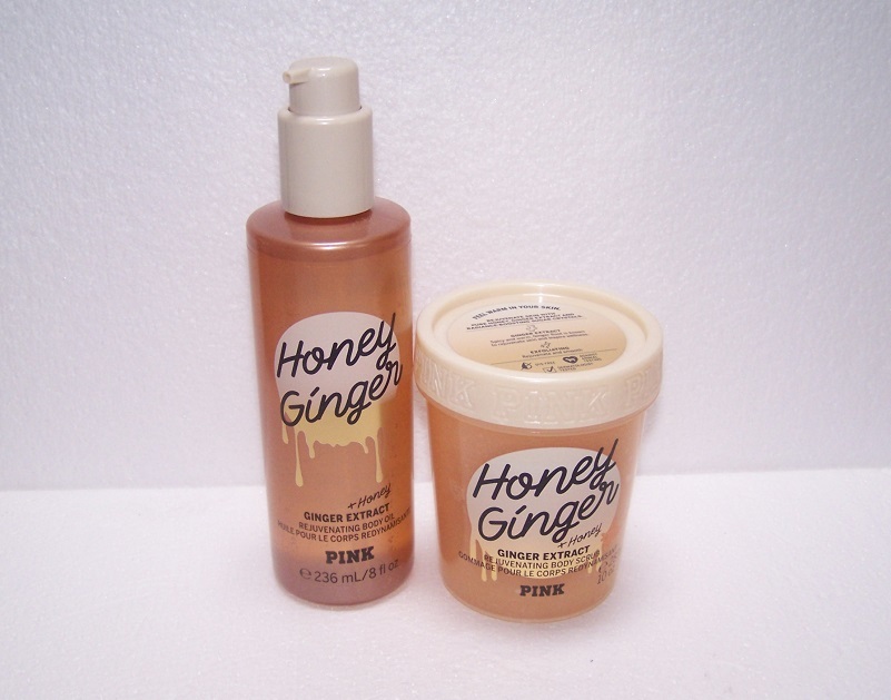 Victoria's Secret PINK Honey Ginger 2 Piece Set Rejuvenating Scrub & Body Oil - £22.36 GBP