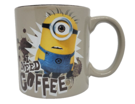 Universal Studios MINION ONE EYE Despicable Coffee Cup Mug I NEED COFFEE... - £14.17 GBP