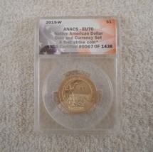 ANACS-EU70 2015-W Native American Dollar - Coin &amp; Currency Set - 1st Strike - £35.24 GBP