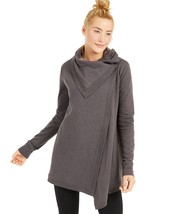Ideology Long Sleeve Snap Front Wrap Top, Charcoal Heather, S - $45.00