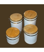 Set of 4 Antique Collectible Ceramic Kitchen Canisters with Wood Covers - $79.99