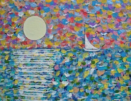 Painting Seascape Original Van Gogh Style Signed Art Ocean Sunset Impressionism - £17.45 GBP