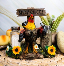 Ebros Gift Hot &amp; Spicy Chicks Sign Rooster Glass Salt Pepper Shakers Holder - £20.44 GBP