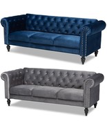 Velvet Chesterfield Trans Sofa Button Tuft Silver NailHead Spindle Leg G... - $1,018.74 CAD