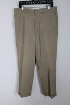 Vtg 90s LL Bean 35 Khaki Cotton Blend Twill Flat Front Pants - $25.64