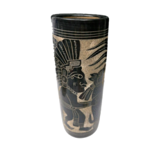 Nicaragua Art Pottery Vase Sgraffito Etching Tribal Theme Handmade Cylinder 9&quot; - £34.80 GBP