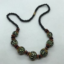 Vintage Bead Necklace 60s 70s Artisan Clay Pottery Flowers hippy boho - $19.79