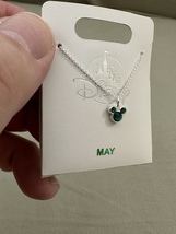 Disney Parks Mickey Mouse Faux Emerald May Birthstone Necklace Silver Color image 3