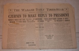 Wabash, IN Daily Times-Star, Feb. 16, 1918 - Czernin to Reply to Pres. W... - £15.44 GBP