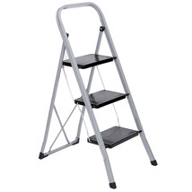 3 Step Anti-Slip Ladder Folding Step Stool Ladder W/ Handgrip &amp; Wide Pedal - £53.54 GBP