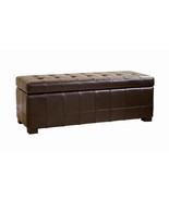 Leather Ottoman Storage Bench Rectangle Dark Brown Classic Tufted Dimpled - $259.89