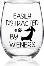 Dog Lover Gift for Women Easily Distracted Wiener Stemless Wine Glass Funny Dach - £18.49 GBP