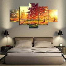 Multi Panel Print Fall Leaves Walk Canvas Wall Art Autumn Season Colors 5 Piece - £22.30 GBP+
