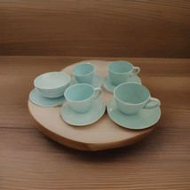 Vintage 1970&#39;s Plastic Aqua Blue 4 Cups, 6 Saucers &amp; 7 Desert bolws  - £21.50 GBP