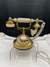 Fold-A-Fone Brass and White Plastic Vintage Japan Princess Telephone Rotary Dial - $43.54