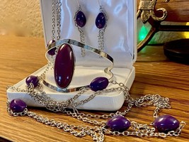 OOAK Silver Tone and Lilac Beaded Necklace, Bracelet and Earrings Set - $20.00