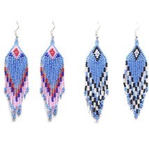 Beaded earrings native american  pink,turquoise blue Seed Beads Combo pack of 2 - £15.99 GBP