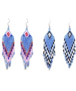 Beaded earrings native american  pink,turquoise blue Seed Beads Combo pa... - £15.81 GBP