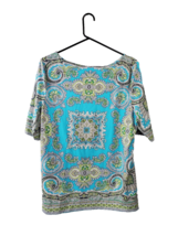 Charter Club Blouse Womens XL Teal Paisley Short Sleeve Stretch Nylon Spandex - £16.39 GBP