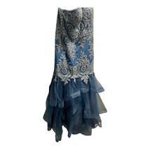 Beaded Embroidered Long Ballgown Dress Slate Blue Size 14 New - $423.16 CAD