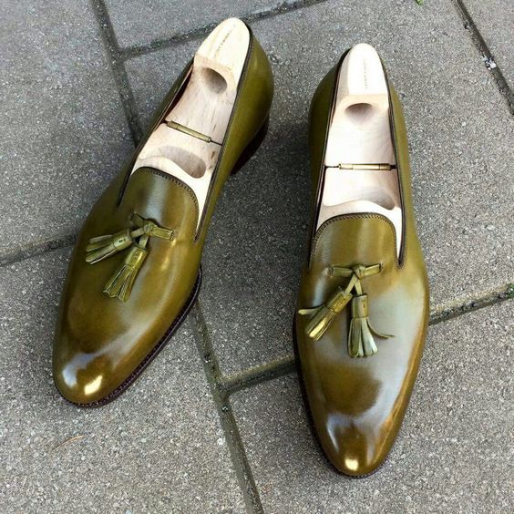 NEW  Handmade green color leather loafers for men, men leather shoes