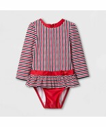 Cat &amp; Jack™ ~ Infant Size 12 Months ~ Striped ~ One Piece Swimsuit w/Snaps - $14.96