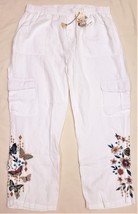 Johnny Was 100% Linen Mariposa Embroidered Cargo Pants Sz.XL White - £125.83 GBP