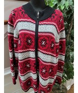 Dressbarn Women Red &amp; Black Ramie Full Zip Long Sleeve Casual Sweater Si... - £22.43 GBP
