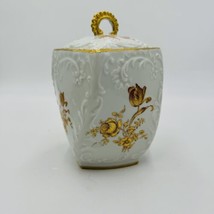 Limoges France Porcelain Floral Gold Painted Biscuit Jar Lidded 7&quot; Twisted Rare - £122.98 GBP