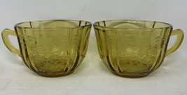 2 Etched Federal Madrid Citrine Amber Depression Punch/Tea Cups Vintage - £12.90 GBP