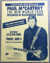 Paul McCartney New World Concert handbill Detroit Pontiac Silverdome 1993 - $20.00
