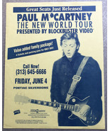 Paul McCartney New World Concert handbill Detroit Pontiac Silverdome 1993 - $27.38 CAD