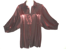 NEW Chico&#39;s Shirt Size 1 S-M 8/10 Razzie Red Shimmery Shine 3/4 Sleeves Top - £18.84 GBP