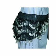 2x Egyptian Belly Dancing Hip Scarf Chiffon Black With Silver Coins For ... - £27.99 GBP