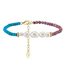 Bohemian Chic: 925 Sterling Silver Gold Plated Pearl, Turquoise, and Pur... - £22.71 GBP