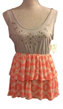 NEW Self Esteem Gray Coral Ruffled Babydoll Tank Top with Stud Detail Ju... - $12.86