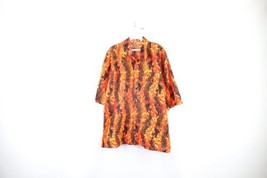 Vintage 90s Streetwear Mens XL Distressed Tribal Dragon Fire Flames Button Shirt - £39.71 GBP