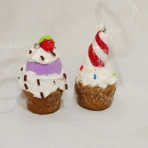 Pair Ice Cream Cones Christmas Ornament 2&quot; Holiday Food Resin Sprinkles Glitter - £15.17 GBP