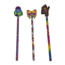 LOT OF 3 LISA FRANK PENCILS W ERASER TOPPERS LEOPARD PURSE BUTTERFLY TED... - $14.25