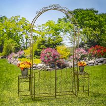 8 Feet Tall Garden Gate Archway with 2 Side Plant Stands Genevieve (Antique Whit - £477.12 GBP