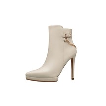 Sexy High tiletto Heel Ankle Boots Women Black Beige Gold Metal Chain Buckle Boo - £61.28 GBP