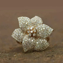 4.00 Ct Round Natural Moissanite Cluster &quot;Flower&quot; Ring 14K Yellow Gold Plated - £274.98 GBP