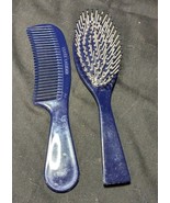 Vintage Estee Lauder Travel Blue Hair Comb &amp; Brush Ball Tip Bristles - £20.51 GBP