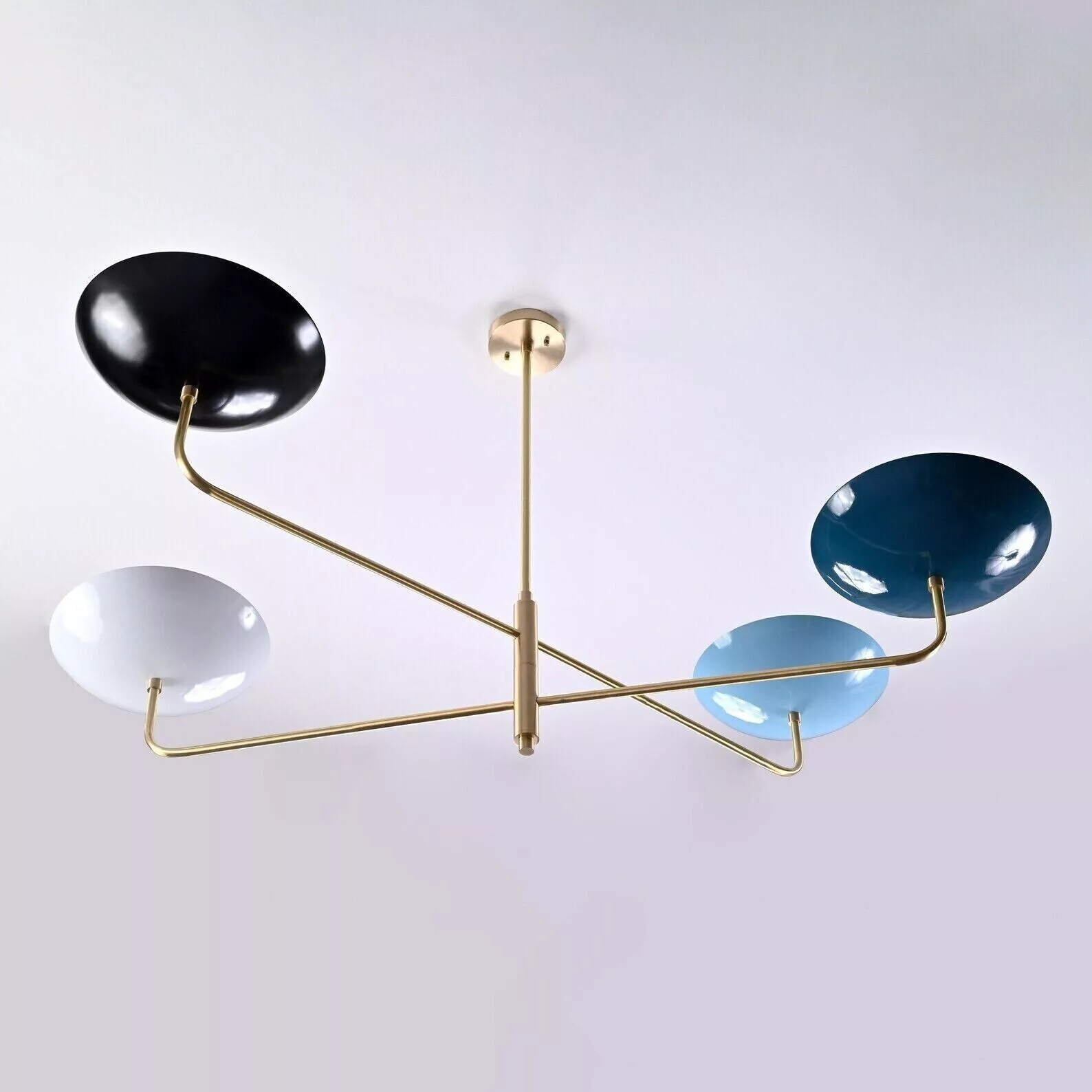 4 Lights Large Brass Orbital Ceiling Lamp Curved Pendant Mid Century Mod... - €375,36 EUR