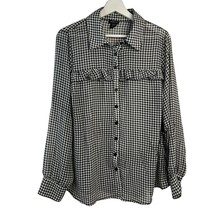 Torrid Women’s Plus 0X Blouse Gingham Ruffled Semi Sheer Black White Long Sleeve - $17.74