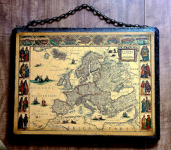 Vintage Wall Map Willem Janszoon Blaeu 1600s Europa Detailed Wood 8x14 - $38.39