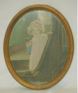 Bessie Pease Gutmann Good Morning Picture Art Print Oval Metal Frame - £62.31 GBP