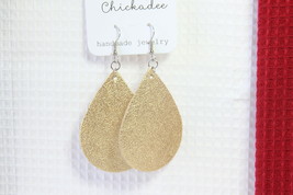 The Purple Chickadee Earrings (New) Metallic Gold Leather Tear Drop Earrings - £12.88 GBP