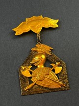 Vintage Lodge S.C. Marked Goldtone Banner Bar w Heavy Dangle Knight Swords Medal - £17.47 GBP