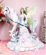 Aurora Borealis Winter Fairy With Sacred White Horse Statue 10&quot;Long Nene... - $171.30 CAD